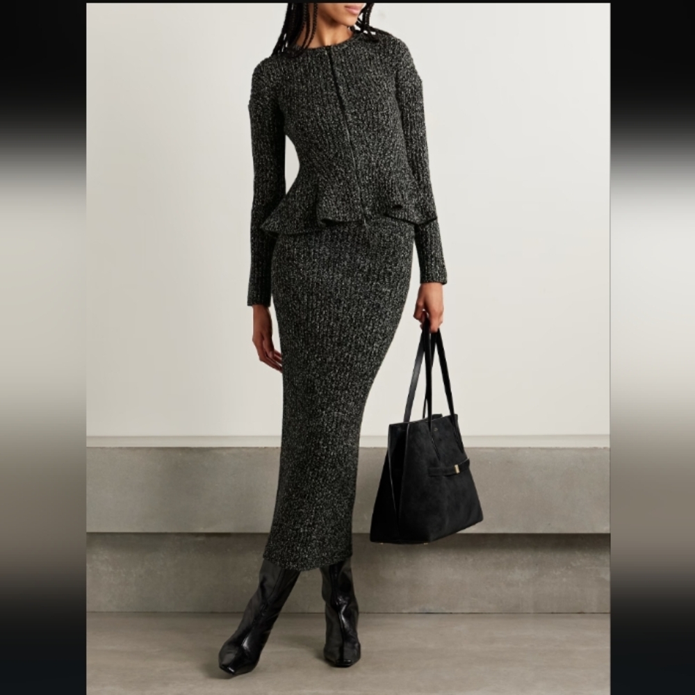 GAP- Sweater Knit Shimmer Midi Skirt (Silver Lurex🩶🖤)-L